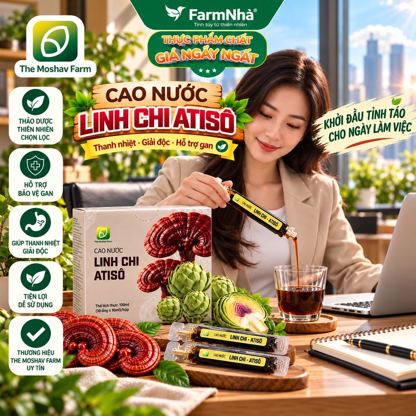 (Combo 2) Cao Nước Linh Chi Atiso The Moshav Farm – Linh Chi Xích Chi & Atiso 10 Ống × 10ml