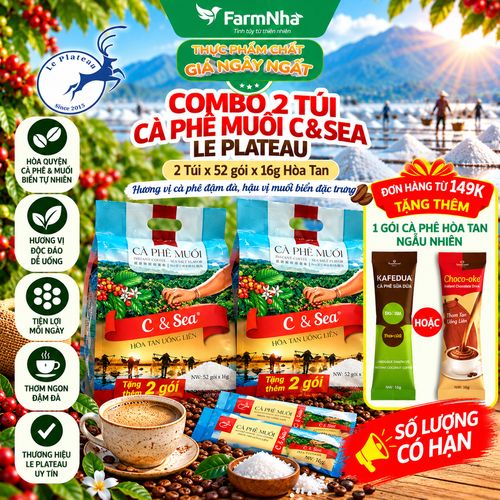 (Combo 2) Cà Phê Muối hòa tan C & Sea Le Plateau Túi 832gr 52 gói x 16g - Đậm đà & Mặn mà vị biển