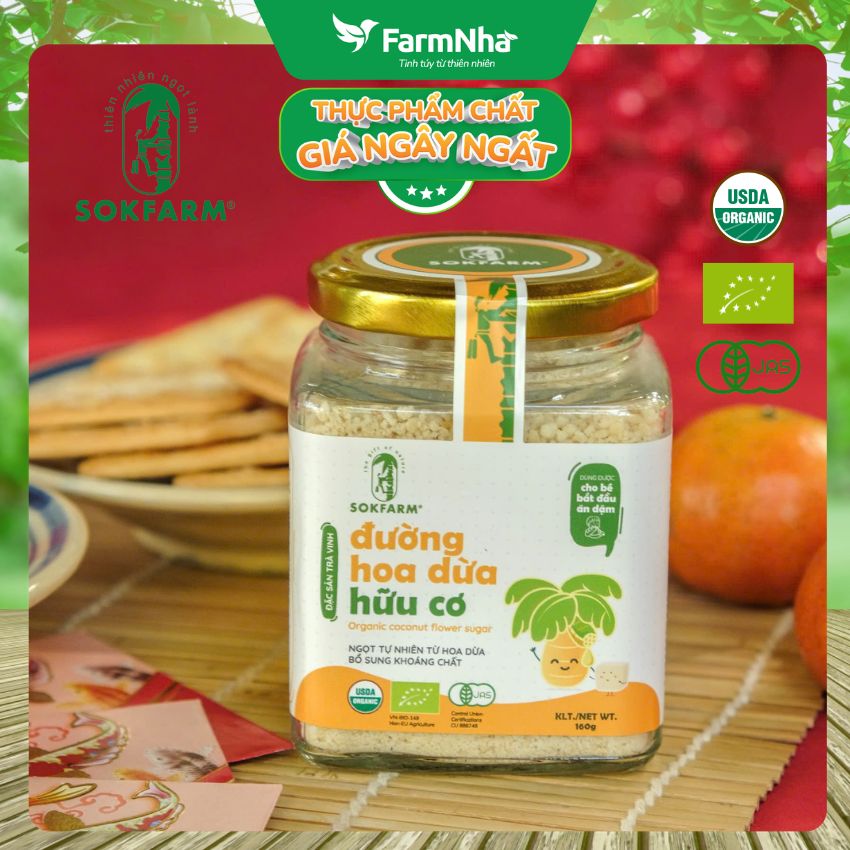 (Combo 2) Đường Hoa Dừa Hữu Cơ Sokfarm 160g Cho Bé | Đường Tự Nhiên Chỉ Số GI Thấp An Toàn Cho Bé
