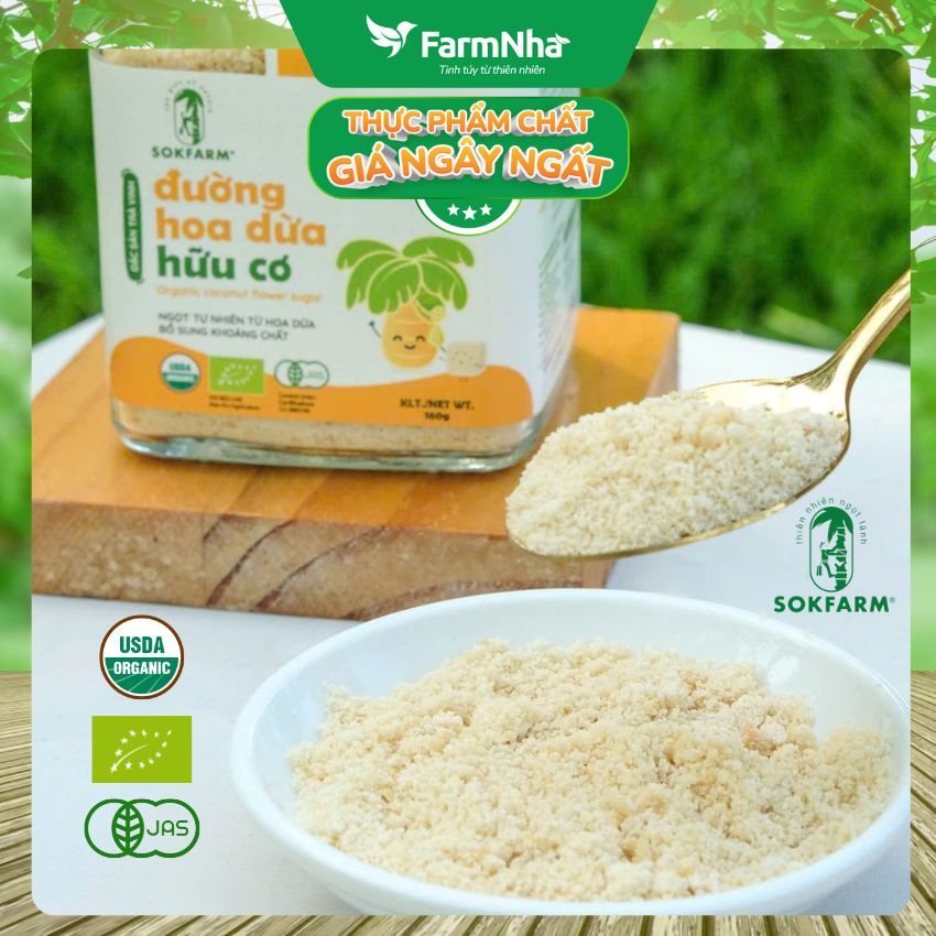 (Combo 2) Đường Hoa Dừa Hữu Cơ Sokfarm 160g Cho Bé | Đường Tự Nhiên Chỉ Số GI Thấp An Toàn Cho Bé