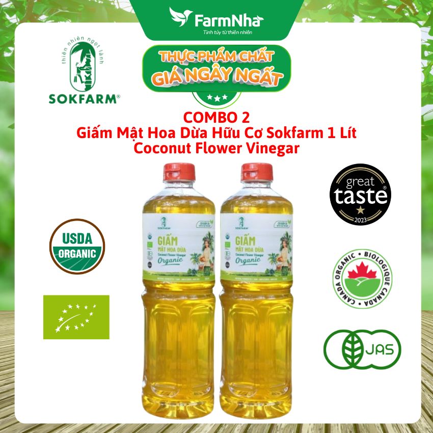 (Combo 2) Giấm Mật Hoa Dừa Sokfarm Hữu Cơ 1 lít – Giấm Mẹ Vị Chua Tự Nhiên Tốt Cho Sức Khỏe