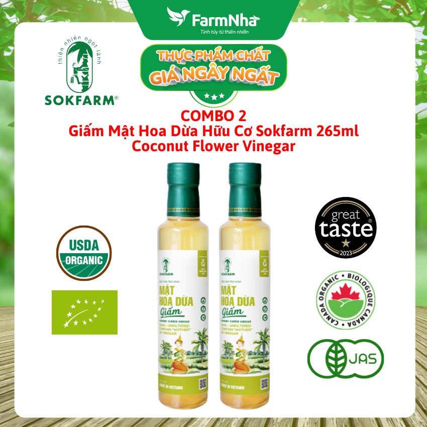 (Combo 2) Giấm Mật Hoa Dừa Sokfarm Hữu Cơ 265ml – Giấm Mẹ Vị Chua Tự Nhiên Tốt Cho Sức Khỏe