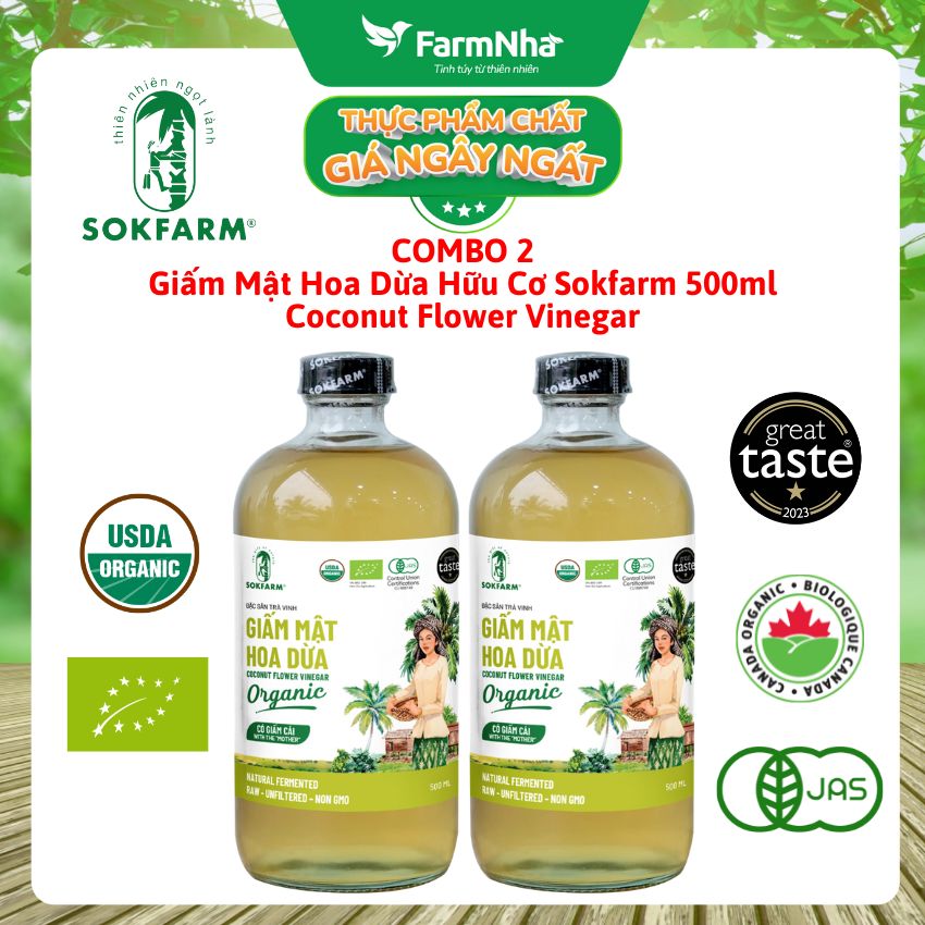 (Combo 2) Giấm Mật Hoa Dừa Sokfarm Hữu Cơ 500ml – Giấm Mẹ Vị Chua Tự Nhiên Tốt Cho Sức Khỏe