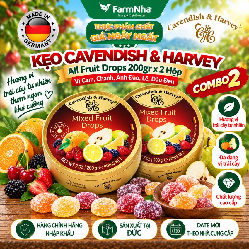 (Combo 2) Kẹo trái cây Cavendish & Harvey vị ALL FRUIT 200gr - Sản phẩm nhập khẩu từ Đức