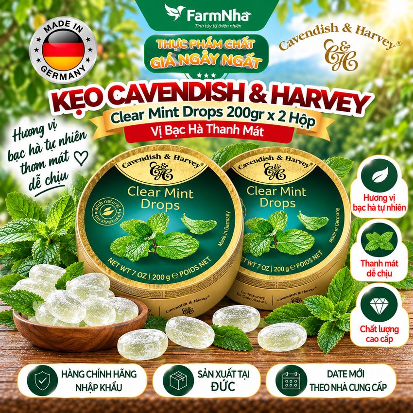 (Combo 2) Kẹo Cavendish & Harvey vị CLEAR MINT 200gr - Hương vị tuyệt vời từ Đức