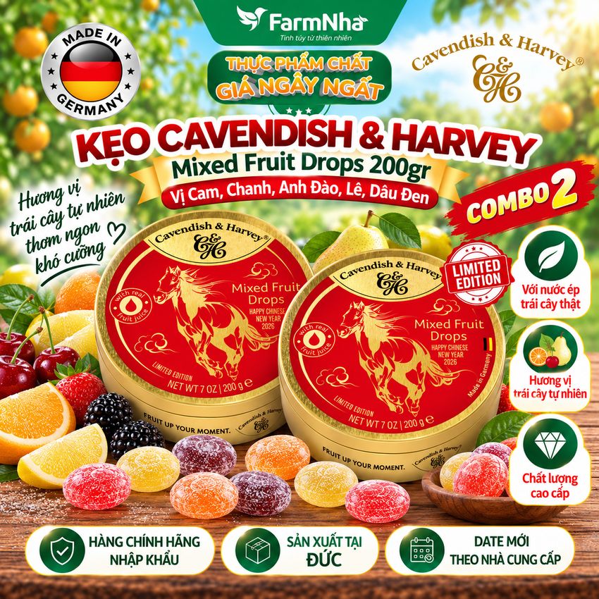 (Combo 2) Kẹo Cavendish & Harvey Mixed Fruit 200g Con Ngựa Hộp Thiếc - Kẹo Đức Phiên Bản Đặc Biệt