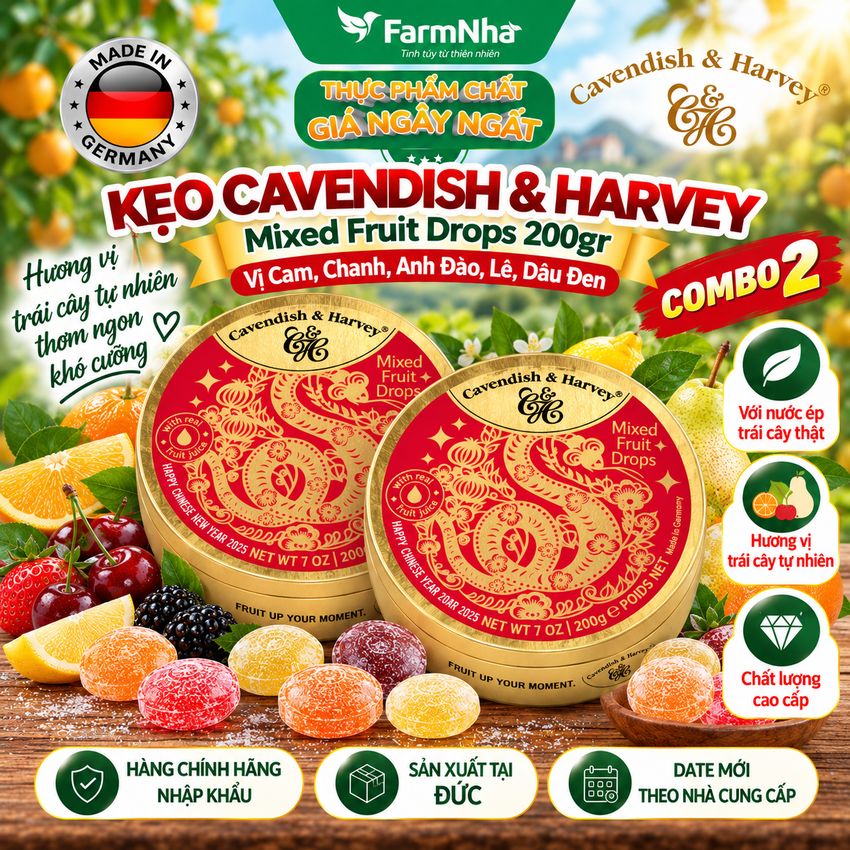 (Combo 2) Kẹo Cavendish & Harvey Mixed Fruit 200g Con Rắn Hộp Thiếc -Kẹo Đức với Phiên Bản Đặc Biệt
