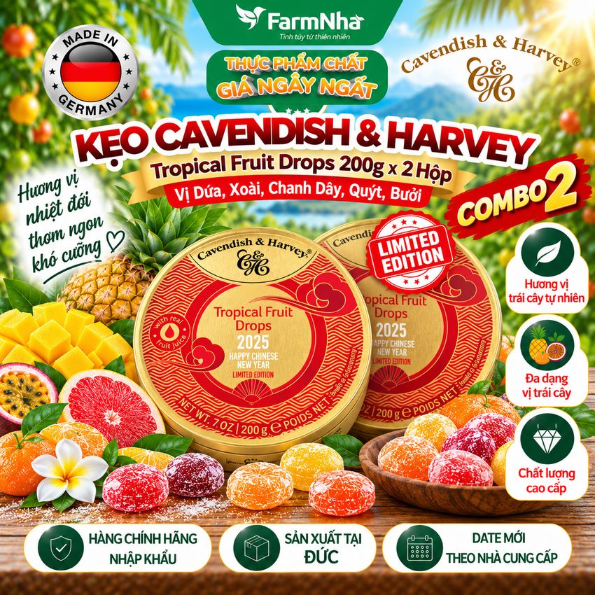 (Combo 2) Kẹo Cavendish & Harvey Tropical Fruit 200g Mây Hộp Thiếc - Kẹo Đức với Phiên Bản Đặc Biệt