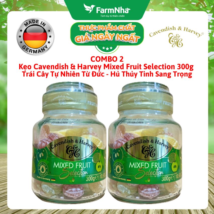 (Combo 2) Kẹo Trái Cây Cavendish & Harvey Mixed Fruit Selection 300g Thủy Tinh Sang Trọng - Vị Trái Cây Tự Nhiên