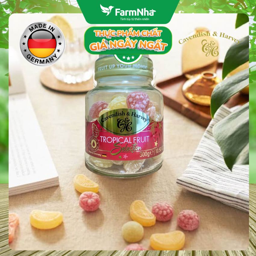 (Combo 2) Kẹo Cavendish & Harvey Tropical Fruit 300g | Kẹo Trái Cây Đức Hũ Thủy Tinh Cao Cấp
