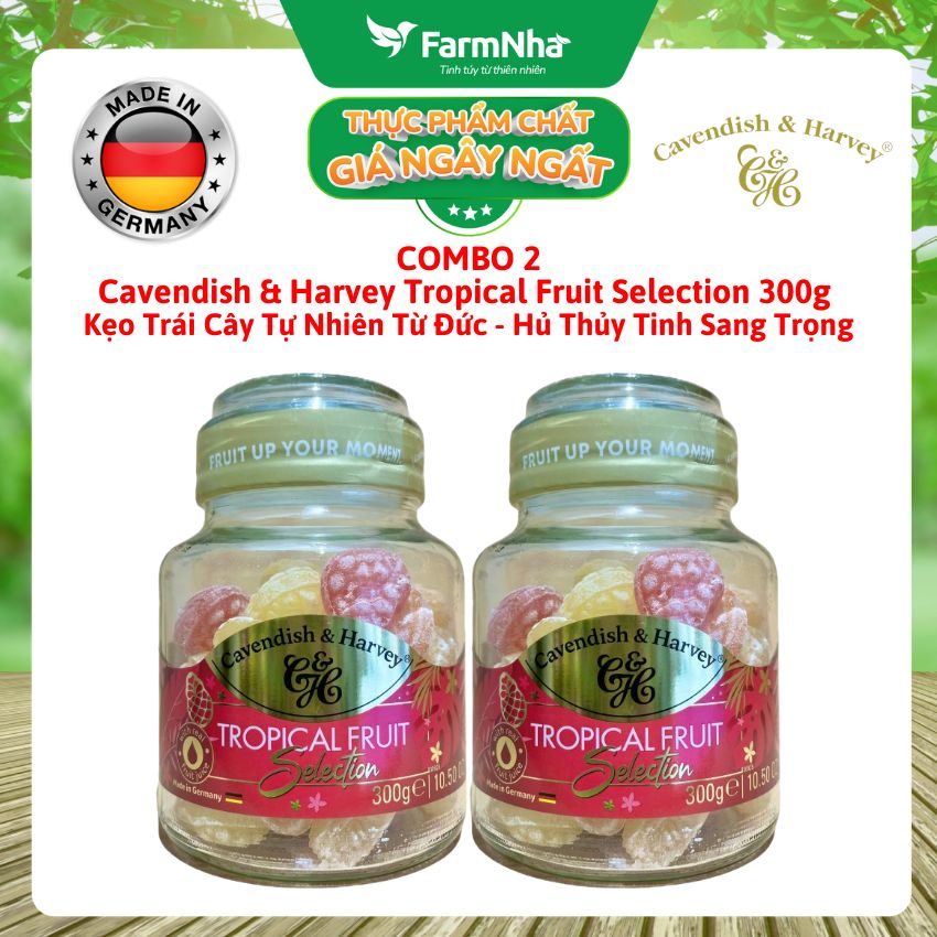 (Combo 2) Kẹo Cavendish & Harvey Tropical Fruit 300g | Kẹo Trái Cây Đức Hũ Thủy Tinh Cao Cấp 