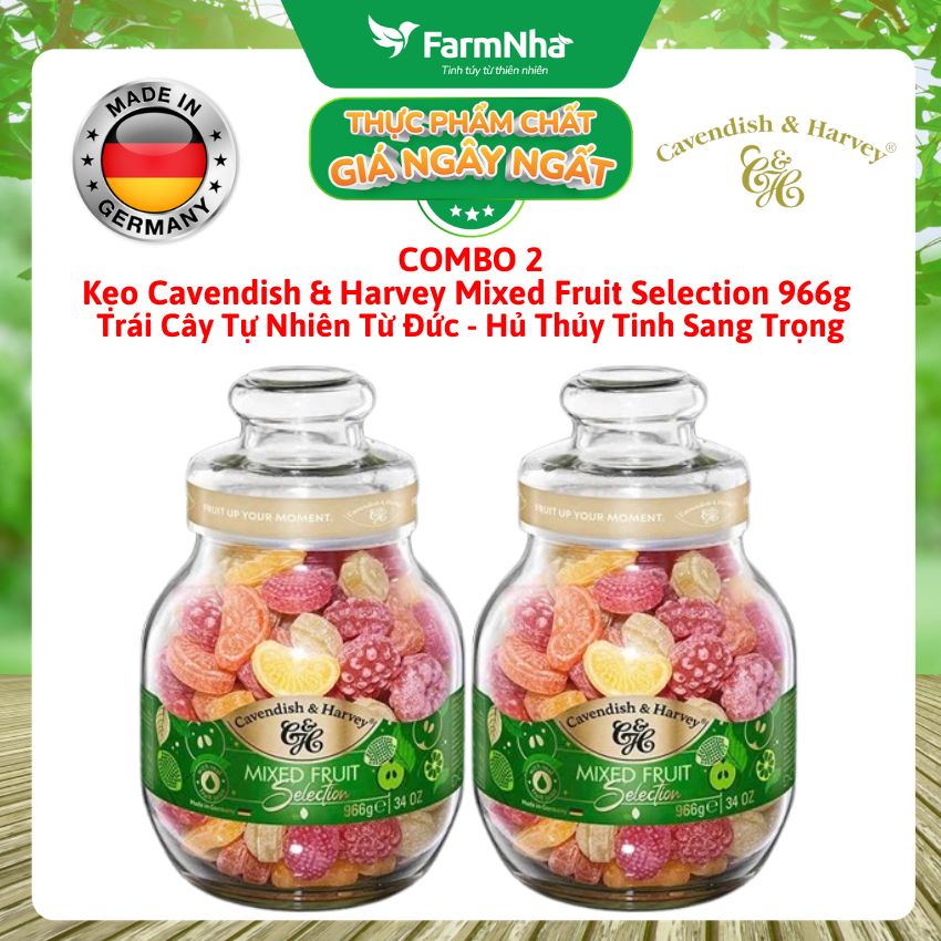 (Combo 2) Kẹo Trái Cây Cavendish & Harvey Mixed Fruit Selection 966g Thủy Tinh Sang Trọng - Vị trái cây tự nhiên