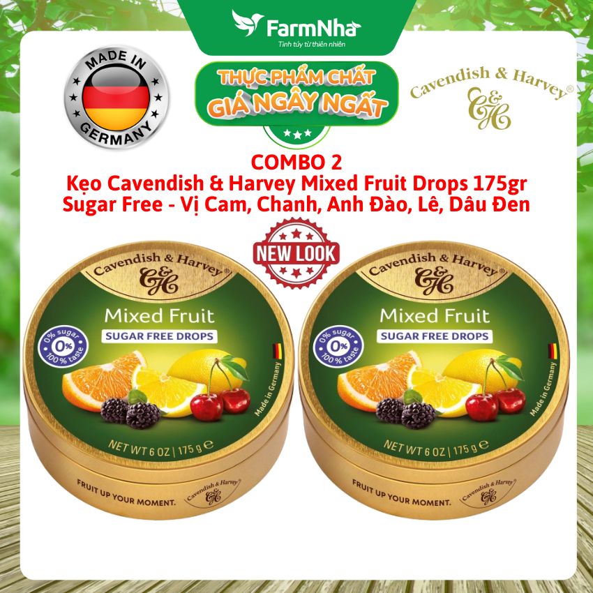 (Combo 2) Kẹo Cavendish & Harvey MIXED FRUIT Sugar Free 175gr Hộp Thiếc - Kẹo Đức vị Trái Cây Không Đường