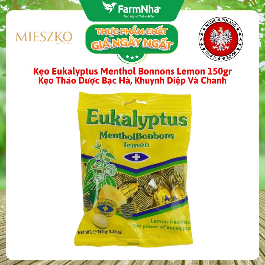 (Combo 2) Kẹo Eukalyptus Menthol Bonbons Lemon 150g Ba Lan – Kẹo Bạc Hà Khuynh Diệp Chanh