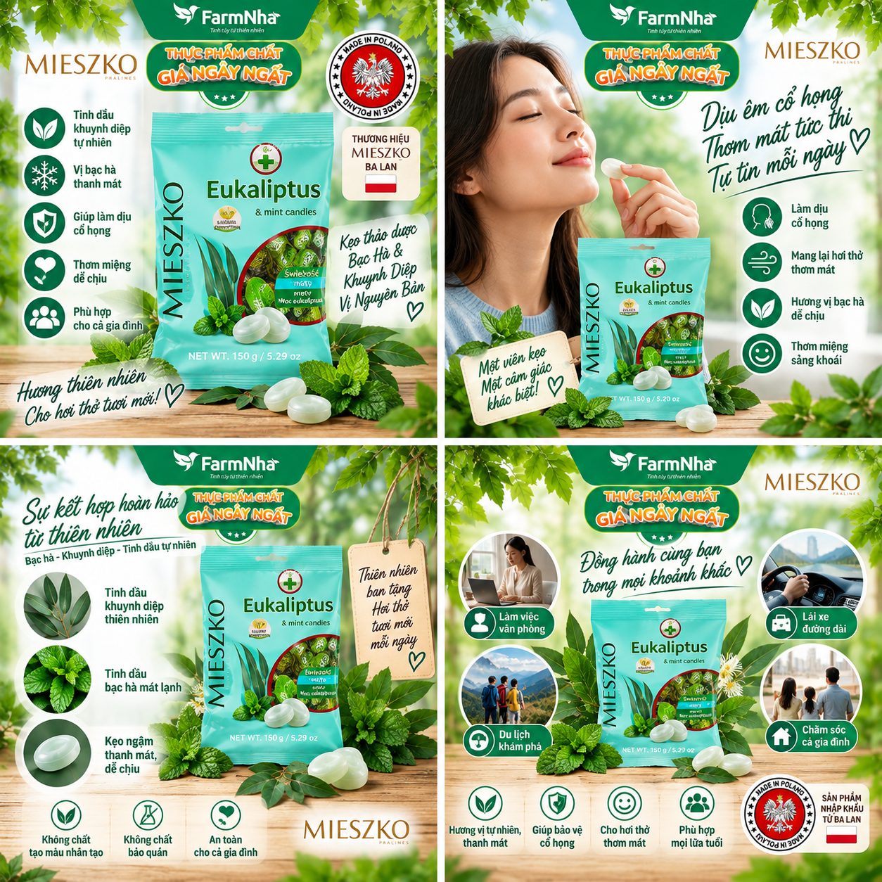 (Combo 2) Kẹo Eukalyptus & Mint Candies 150g – Kẹo Bạc Hà Khuynh Diệp Nguyên Bản