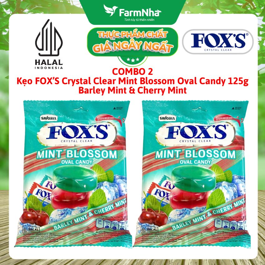 (Combo 2) Kẹo FOX'S Mint Blossom Oval Candy 125g BARLEY MINT & CHERRY MINT - Ngọt Ngào và Mát Lạnh