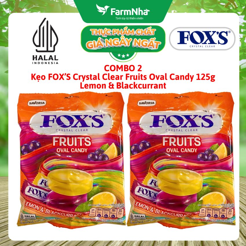 (Combo 2) Kẹo FOX’S Fruits Oval Candy 125g LEMON & BLACKCURANT - Chua Ngọt Hài Hòa Khó Cưỡng