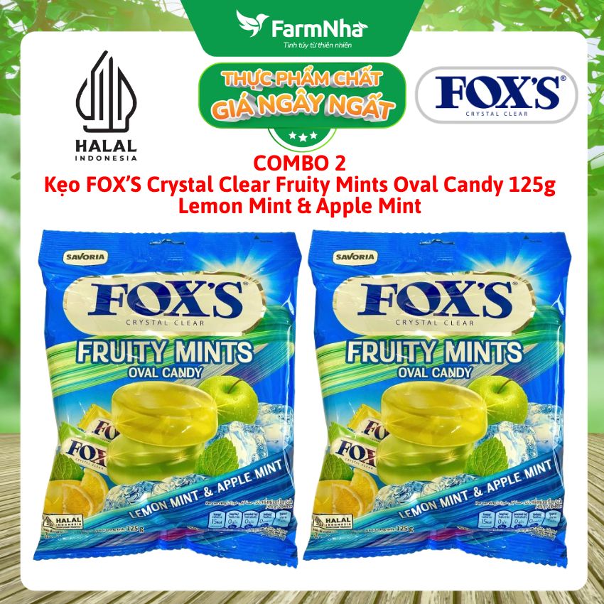 (Combo 2) Kẹo FOX’S Fruity Mints Oval Candy 125gr LEMON MINT & APPLE MINT - Mát Lạnh & Ngọt Ngào