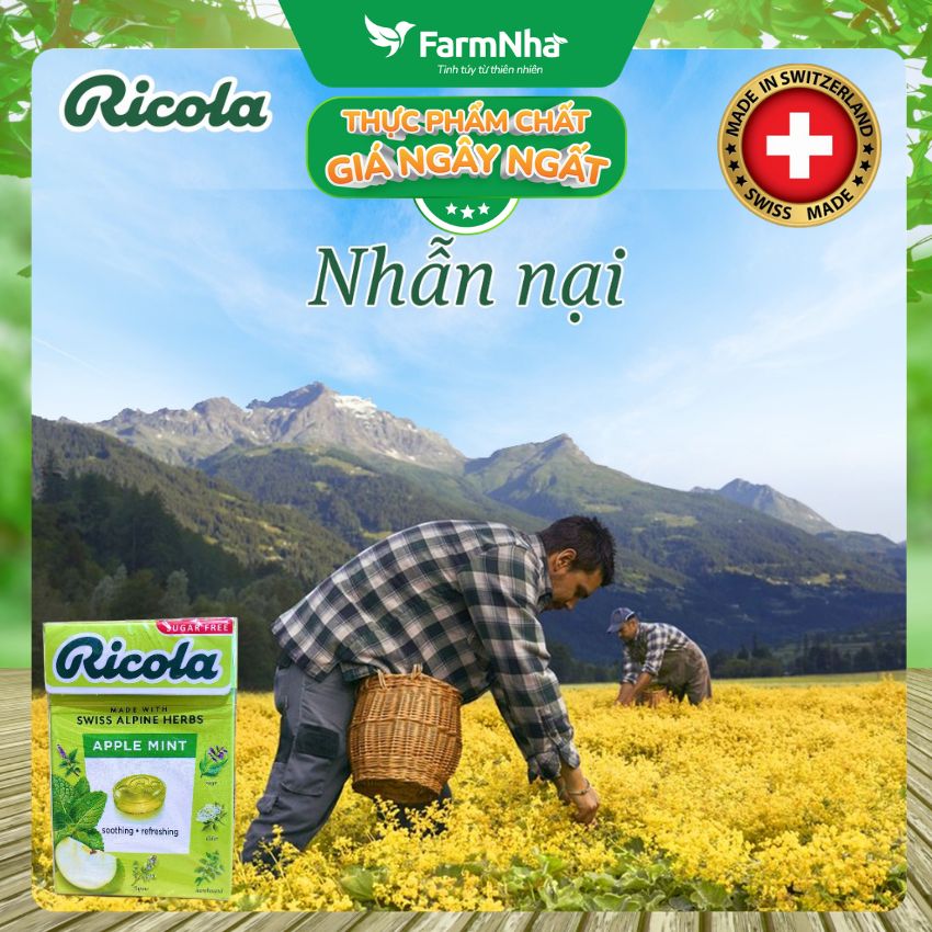 (Combo 2) Kẹo Ngậm Ho Ricola Apple Mint 40g Sugar Free - Vị Táo Bạc Hà Thảo Mộc Từ Thủy Sĩ