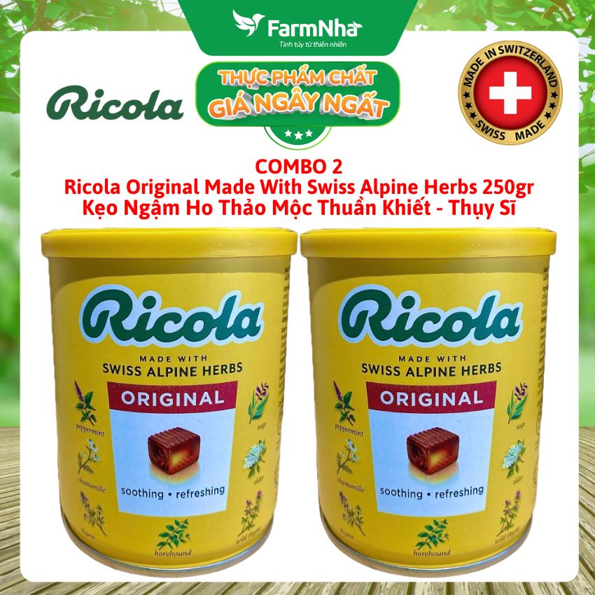 (Combo 2) Kẹo Ngậm Ho Ricola Orignal 250g Hộp Thiếc - Thảo Mộc Thuần Khiết Từ Thụy Sĩ