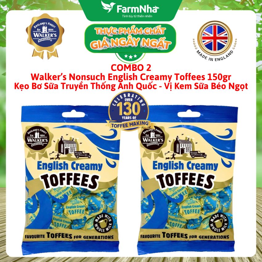 (Combo 2) Kẹo Bơ Sữa Walker’s Toffees English Creamy 150gr – Kem Sữa Béo Ngậy, Mềm Dẻo Hấp Dẫn