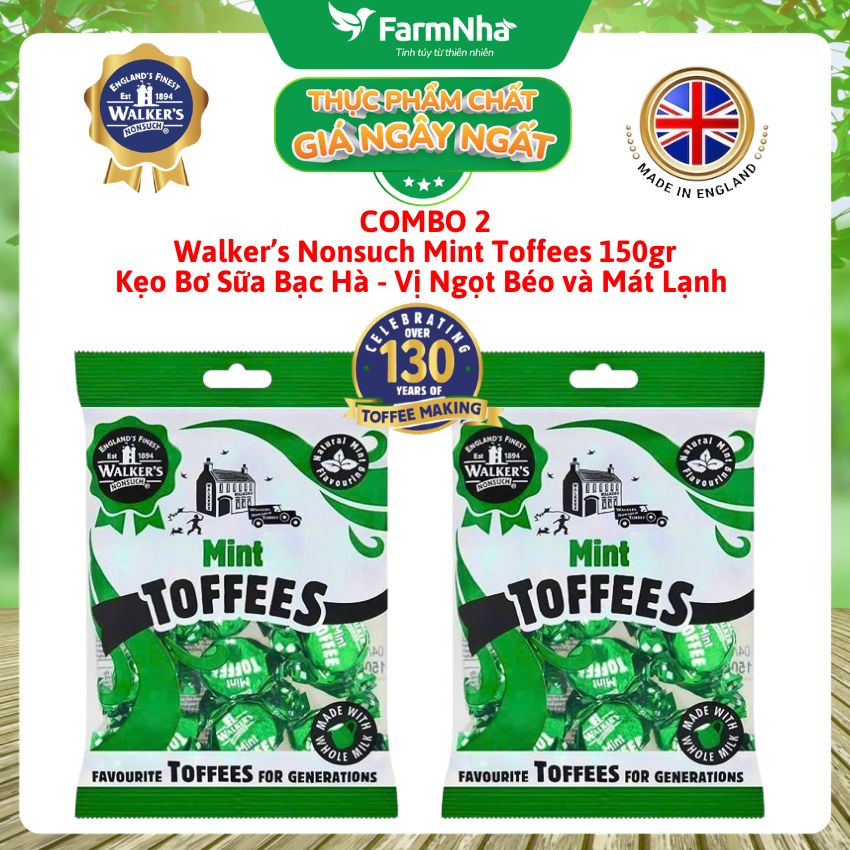 (Combo 2) Kẹo Bơ Sữa Walker’s Toffees Mint 150gr – Bơ Sữa Ngọt Béo Kết Hợp Bạc Hà Mát Lạnh