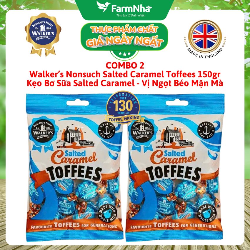 (Combo 2) Kẹo Bơ Sữa Walker’s Toffees Salted Caramel 150gr – Ngọt Béo Hòa Quyện Vị Mặn Độc Đáo