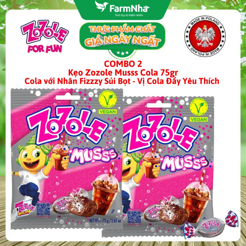 (Combo 2) Kẹo Zozole Musss Cola 75gr – Kẹo Cola Nhân Fizzzy Sủi Bọt Siêu Vui