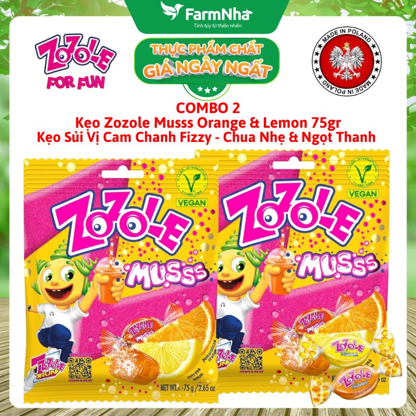 (Combo 2) Kẹo Zozole Musss Orange & Lemon 75gr – Kẹo Sủi Fizzzy Vị Cam Chanh Cực Đã