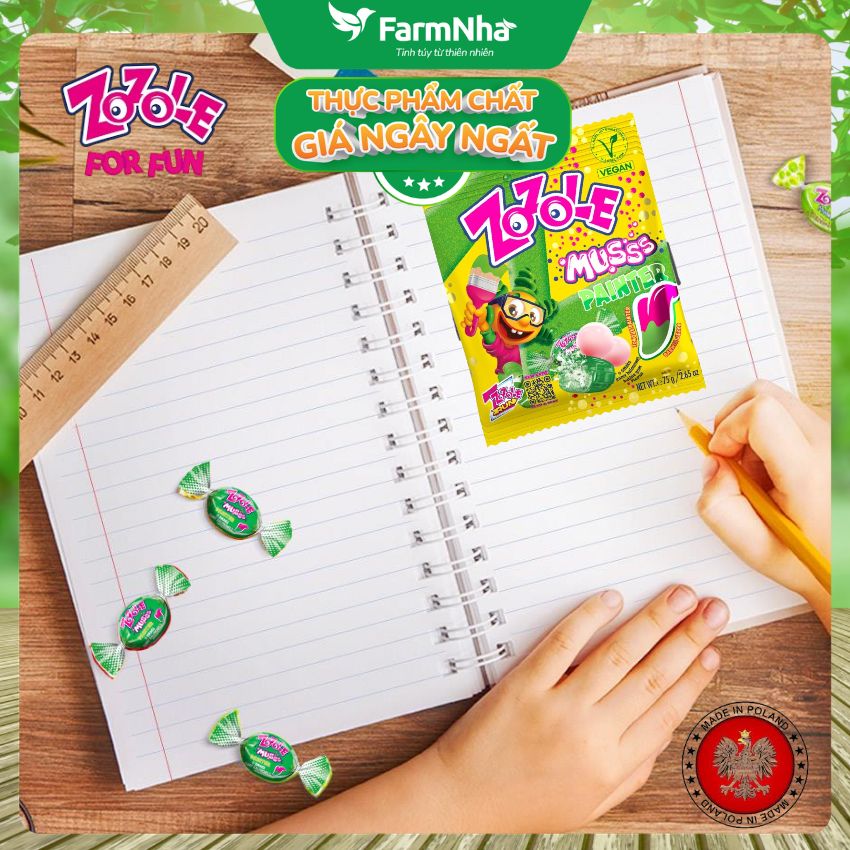 (Combo 2) Kẹo Zozole Musss Painter Green Bubble Gum 75gr – Hiệu Ứng Đổi Màu Lưỡi Siêu Vui