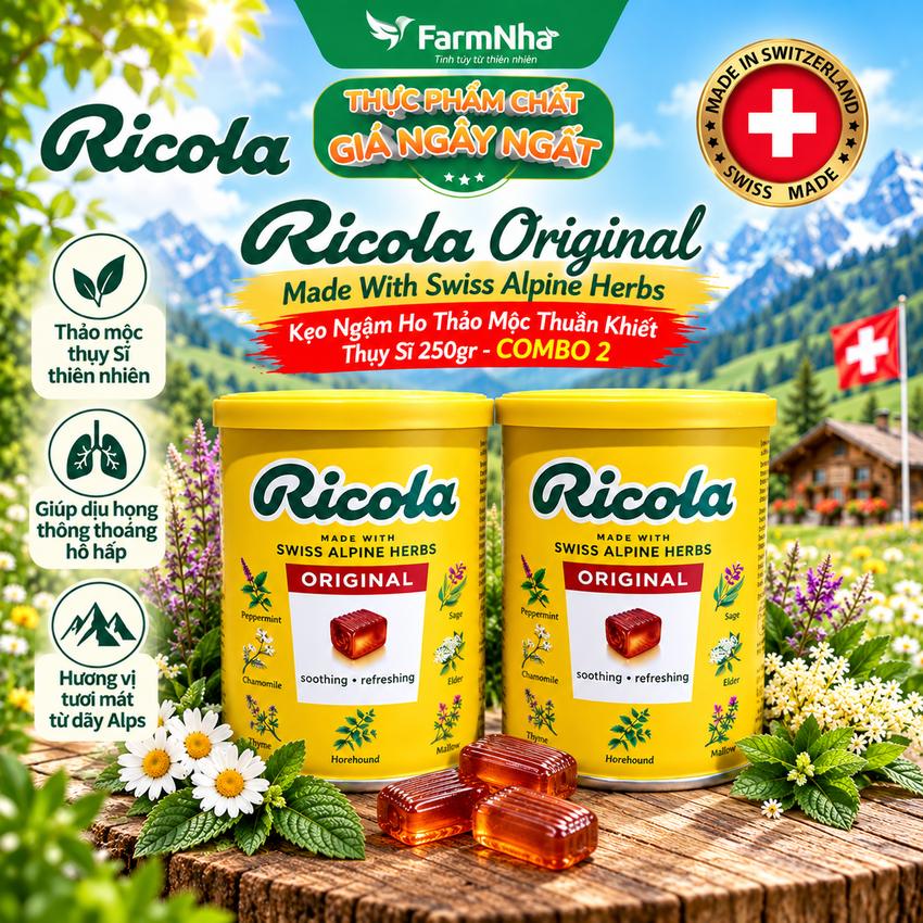 (Combo 2) Kẹo Ngậm Ho Ricola Orignal 250g Hộp Thiếc - Thảo Mộc Thuần Khiết Từ Thụy Sĩ