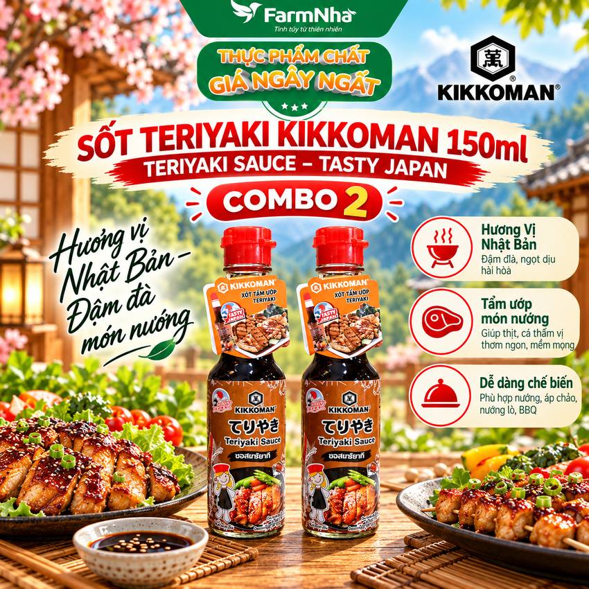 (Combo 2) Sốt Tẩm Ướp Teriyaki Kikkoman Sauce 150ml – Nước Sốt Thơm Ngon Chuẩn Vị Nhật
