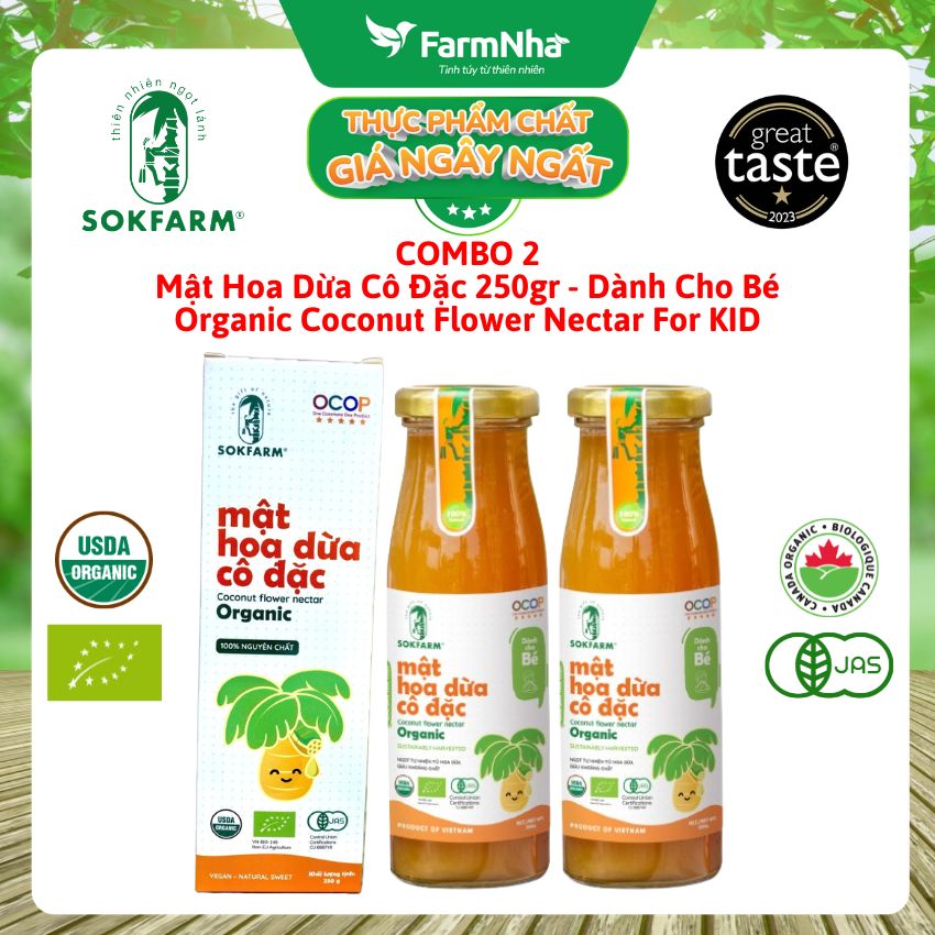 (Combo 2) Mật Hoa Dừa Cô Đặc Hữu Cơ Sokfarm 250g Cho Bé | Mật Ngọt Tự Nhiên GI Thấp Hữu Cơ 