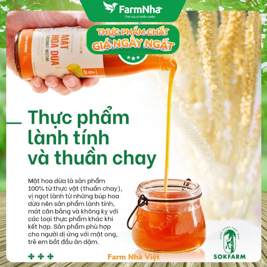 (Combo 2) Mật Hoa Dừa Cô Đặc Hữu Cơ Sokfarm 250g Cho Bé | Mật Ngọt Tự Nhiên GI Thấp Hữu Cơ