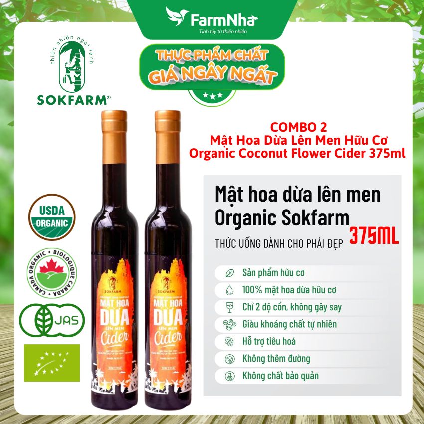 (Combo 2) Mật Hoa Dừa Lên Men Cider Sokfarm 375ml - Thưởng Thức Hương Vị Lôi Cuốn Và Hấp Dẫn