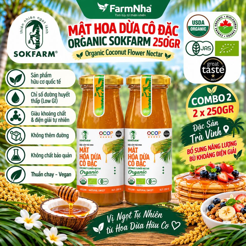 (Combo 2) Mật Hoa Dừa Cô Đặc Hữu Cơ Sokfarm 250g | Bổ Sung Khoáng Chất, Kiểm Soát Đường Huyết