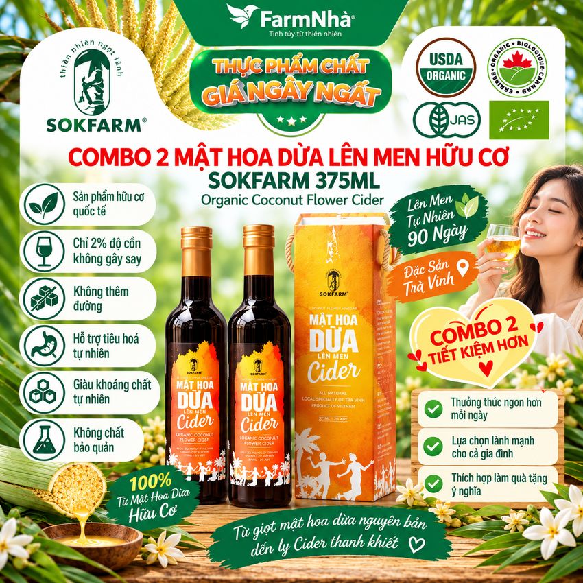 (Combo 2) Mật Hoa Dừa Lên Men Cider Sokfarm 375ml - Thưởng Thức Hương Vị Lôi Cuốn Và Hấp Dẫn