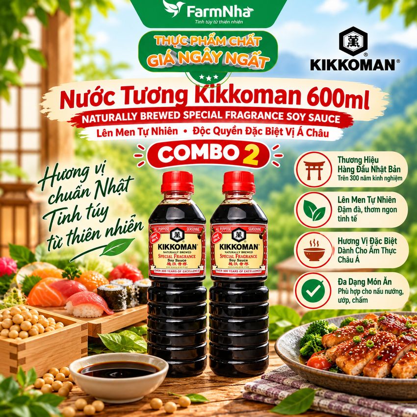 (Combo 2) Xì Dầu Kikkoman Special Fragrance Soy Sauce 600ml – Nước Tương Nhật Bản Lên Men Tự Nhiên Đặc Biệt 