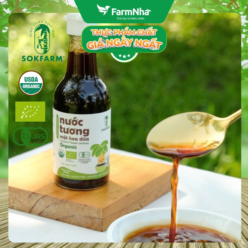 (Combo 2) Nước Tương Mật Hoa Dừa Hữu Cơ Sokfarm 60ml Cho Bé | Nước Chấm Hữu Cơ Ít Muối