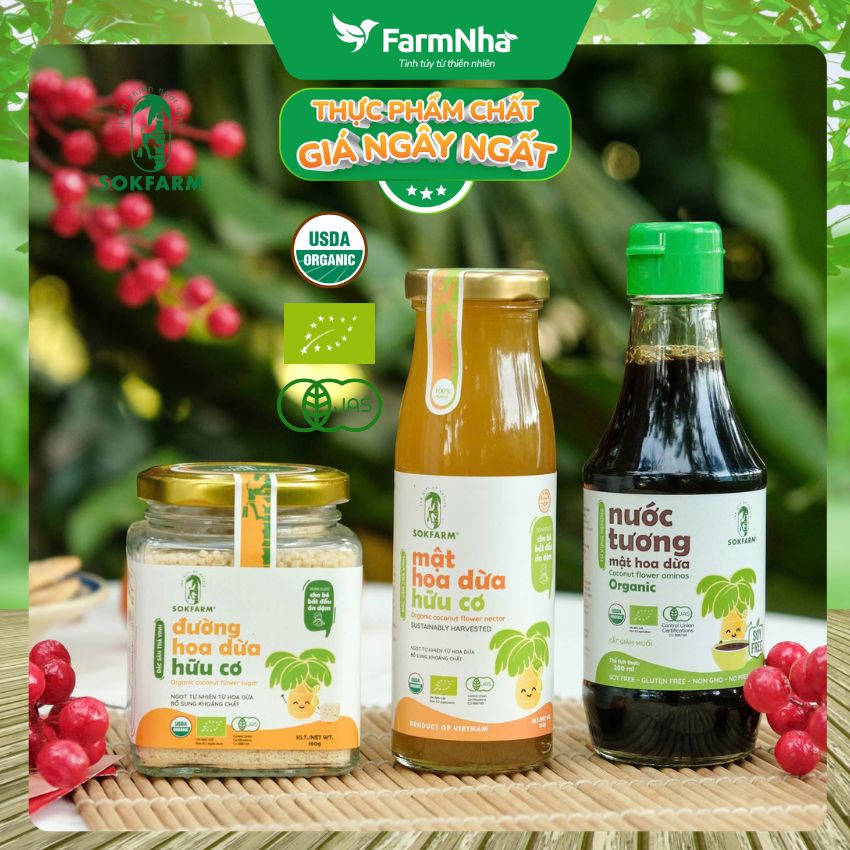 (Combo 2) Nước Tương Mật Hoa Dừa Hữu Cơ Sokfarm 60ml Cho Bé | Nước Chấm Hữu Cơ Ít Muối