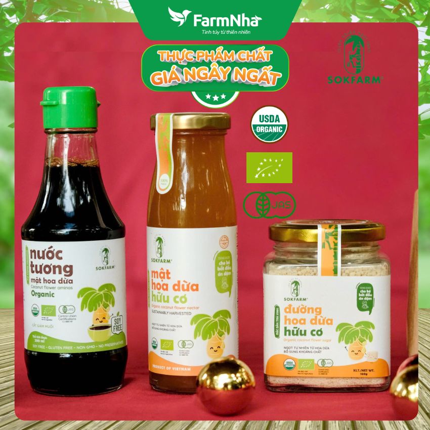 (Combo 2) Nước Tương Mật Hoa Dừa Hữu Cơ Sokfarm 60ml Cho Bé | Nước Chấm Hữu Cơ Ít Muối
