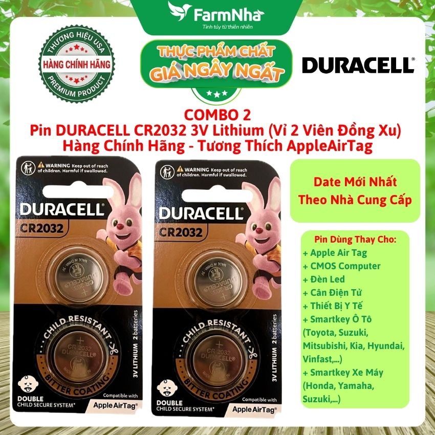 (Combo 2) Pin DURACELL CR2032 3V Lithium Vỉ 2 Viên Chính Hãng – Pin Đồng Xu Cho AirTag, Smartkey