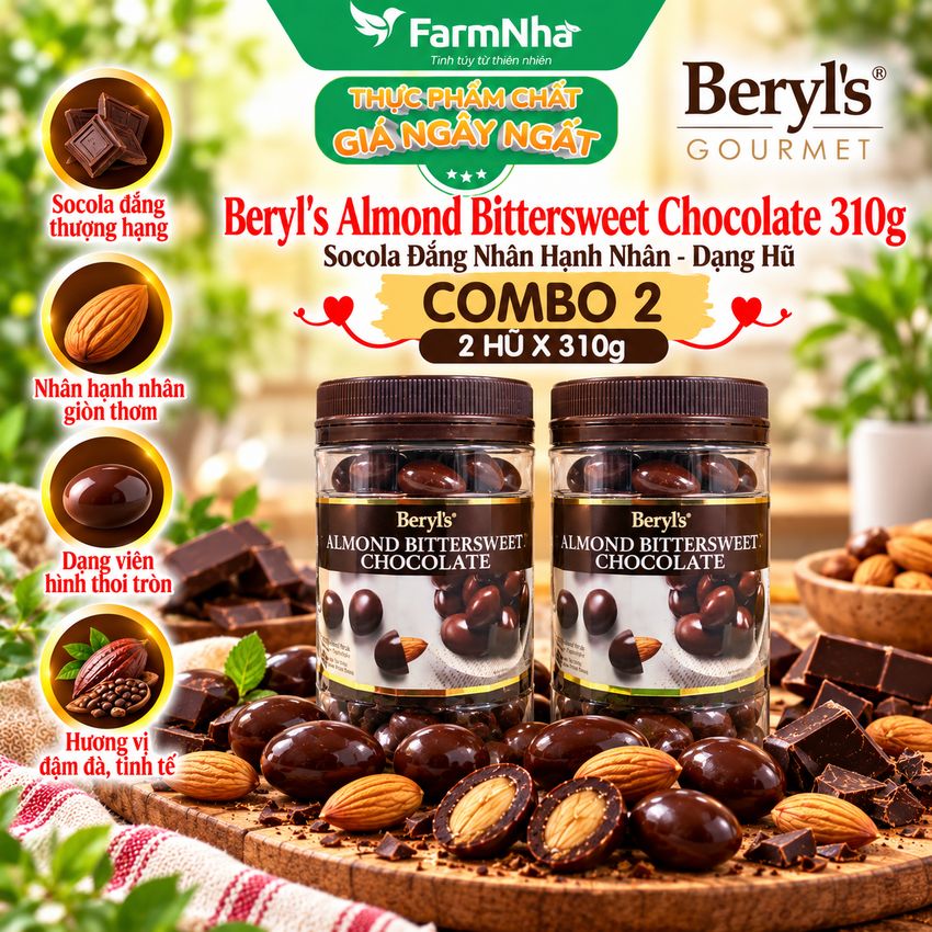 (Combo 2) Sôcôla Beryls Almond Bittersweet 310g - Vị Ngọt Ngào, Thơm Béo với Bột Sữa Nguyên Kem