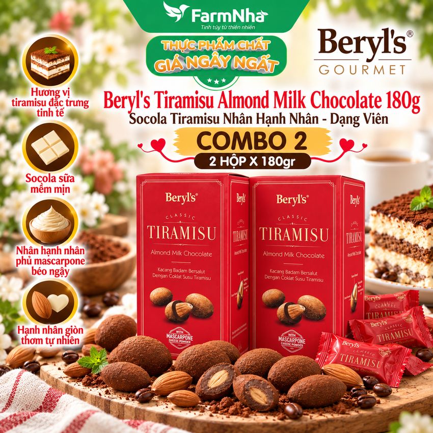 (Combo 2) Socola Beryls Tiramisu Almond Milk Chocolate 180g - Tiramisu, Sữa và Hạnh Nhân Béo Ngậy