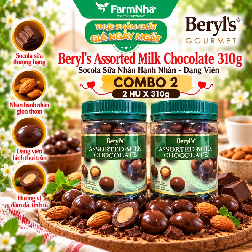 (Combo 2) Sôcôla Beryls Assorted Milk Chocolate 310g - Hương Vị Socola Tuyệt Vời với Hỗn Hợp Các Loại Hạt