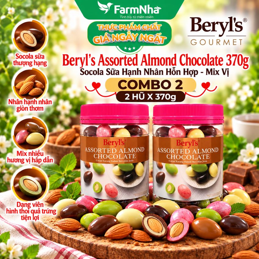 (Combo 2) Socola Beryl’s Assorted Almond Chocolate 370g Mix Vị – Socola Hạnh Nhân Đủ Vị, Ngon Khó Cưỡng