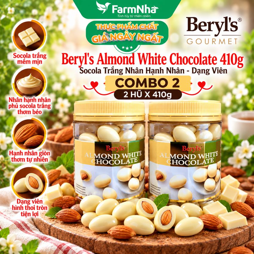 (Combo 2) Sôcôla Beryls Almond White Chocolate 410g - Hương vị Sô cô la Trắng và Hạnh Nhân Tuyệt Vời