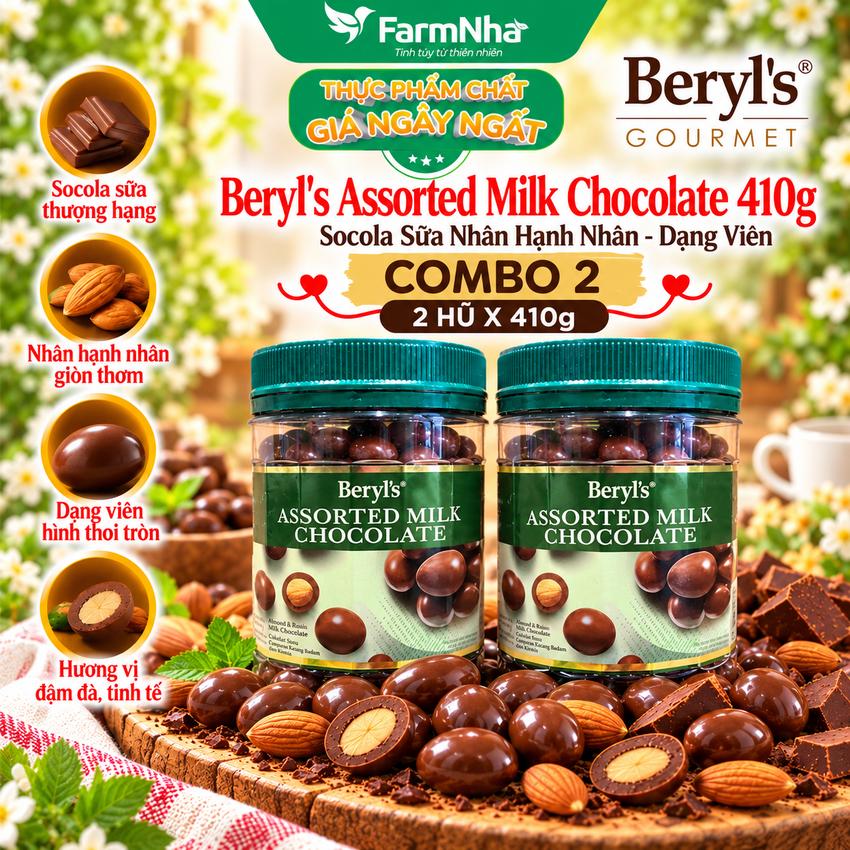 (Combo 2) Sôcôla Beryls Assorted Milk Chocolate 410g - Hương Vị Socola Tuyệt Vời với Hỗn Hợp Các Loại Hạt