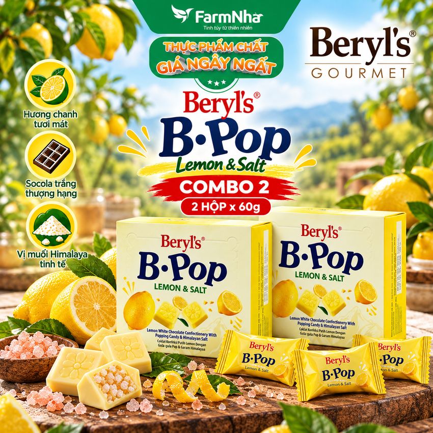 (Combo 2) Socola Beryls B.Pop Lemon & Salt 50g - Kẹo Nổ White Chocolate và Muối Himalaya