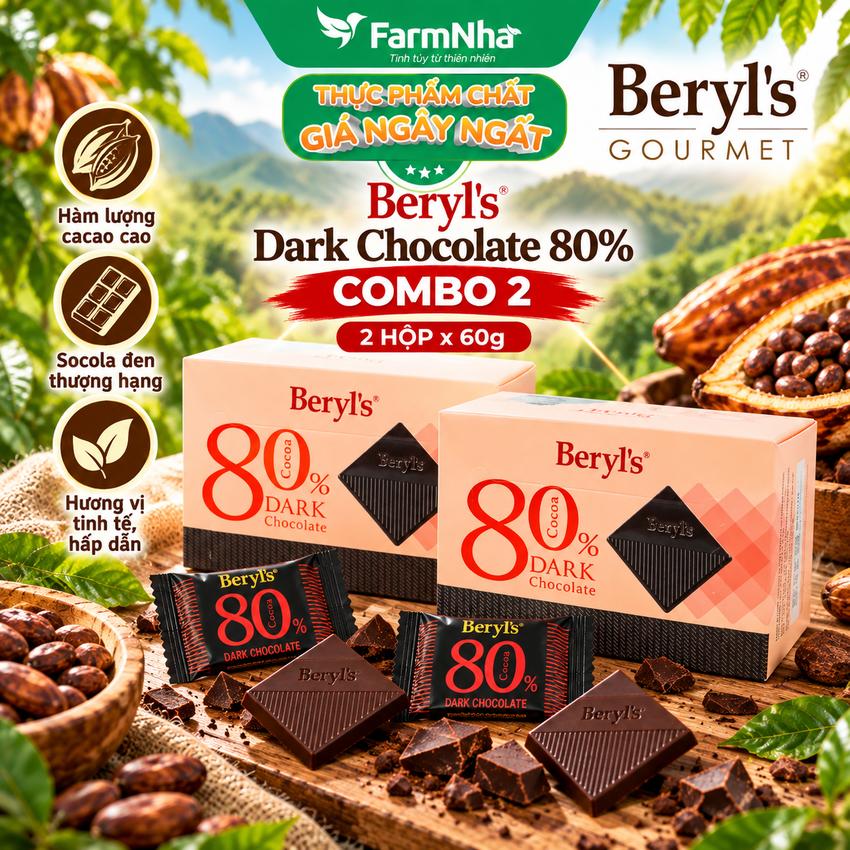 (Combo 2) Socola Beryls 80% Cocoa Dark 60g - Thưởng Thức Hương Vị Sôcôla Thơm Ngon Tuyệt Hảo